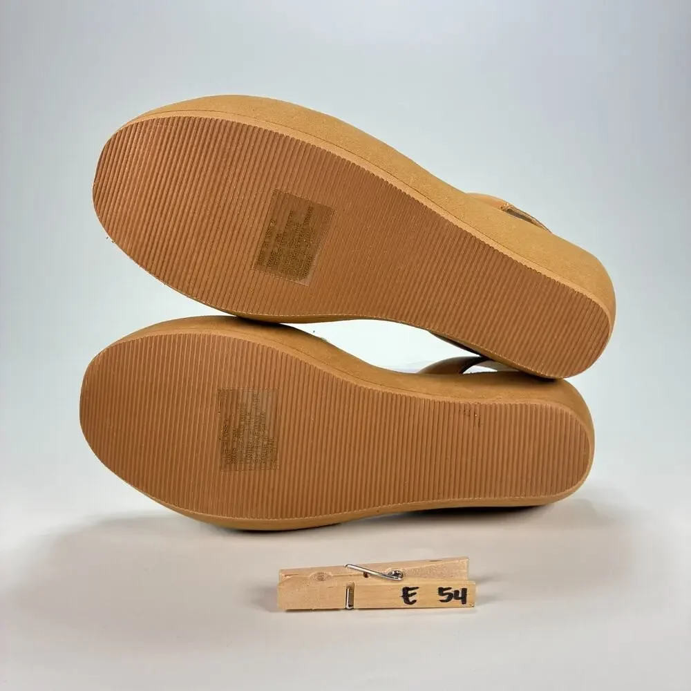 Kenneth Cole Reaction Fine Glass 2 Gold Laser Cut Wedge Sandals Womens Siz7.5M